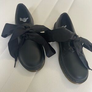 Dr. Martens Black Satin Lace Flats